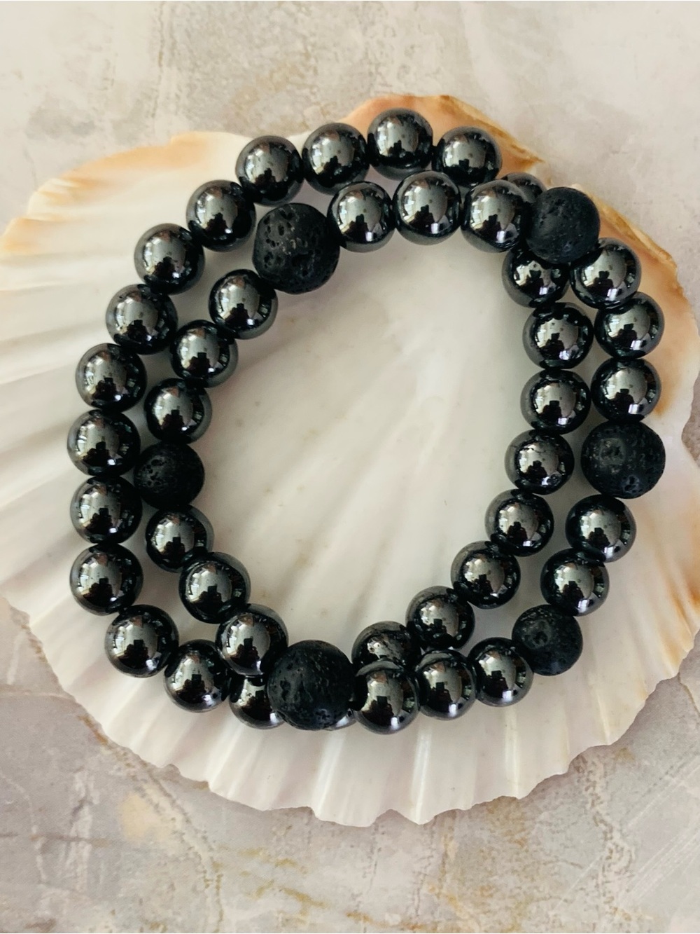 Hematite and Lava Rock Stretch Bracelet Stacking Set